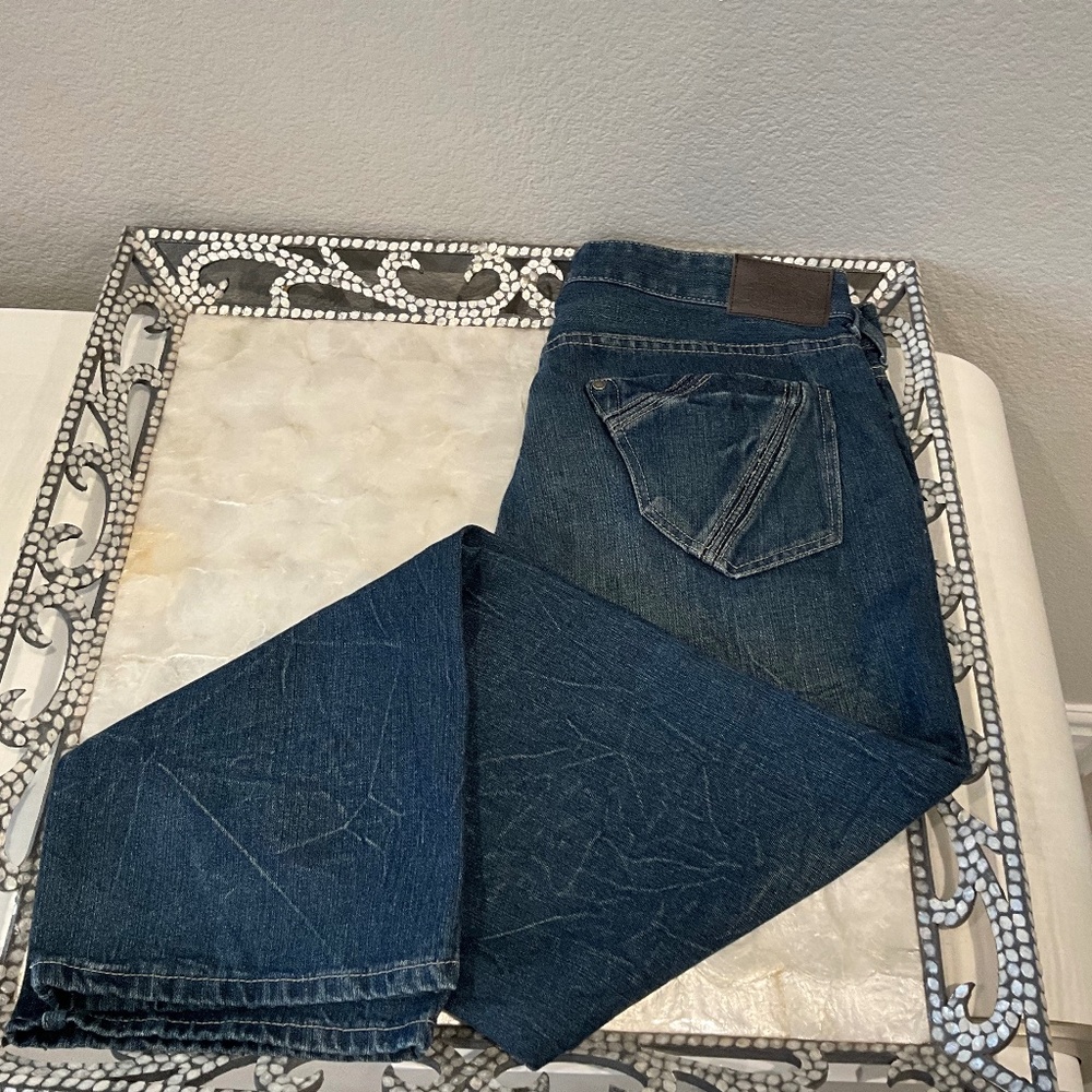 REPUTATION MENS 36x31 RELAXED STRAIGHT LOOSE TEXTURED 90s VIBE JEANS, MED DENIM